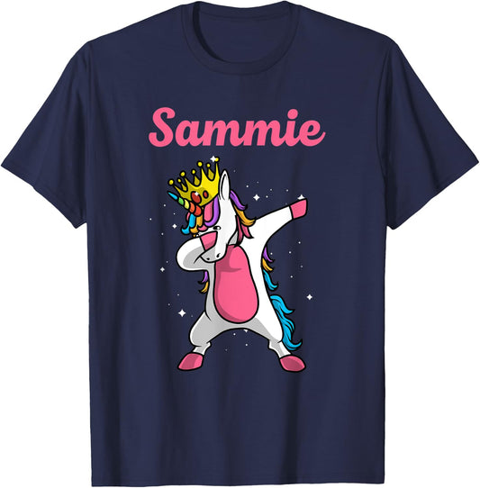 SAMMIE Name Personalized Birthday Dabbing Unicorn Queen T-Shirt - T-Shirt | Navy