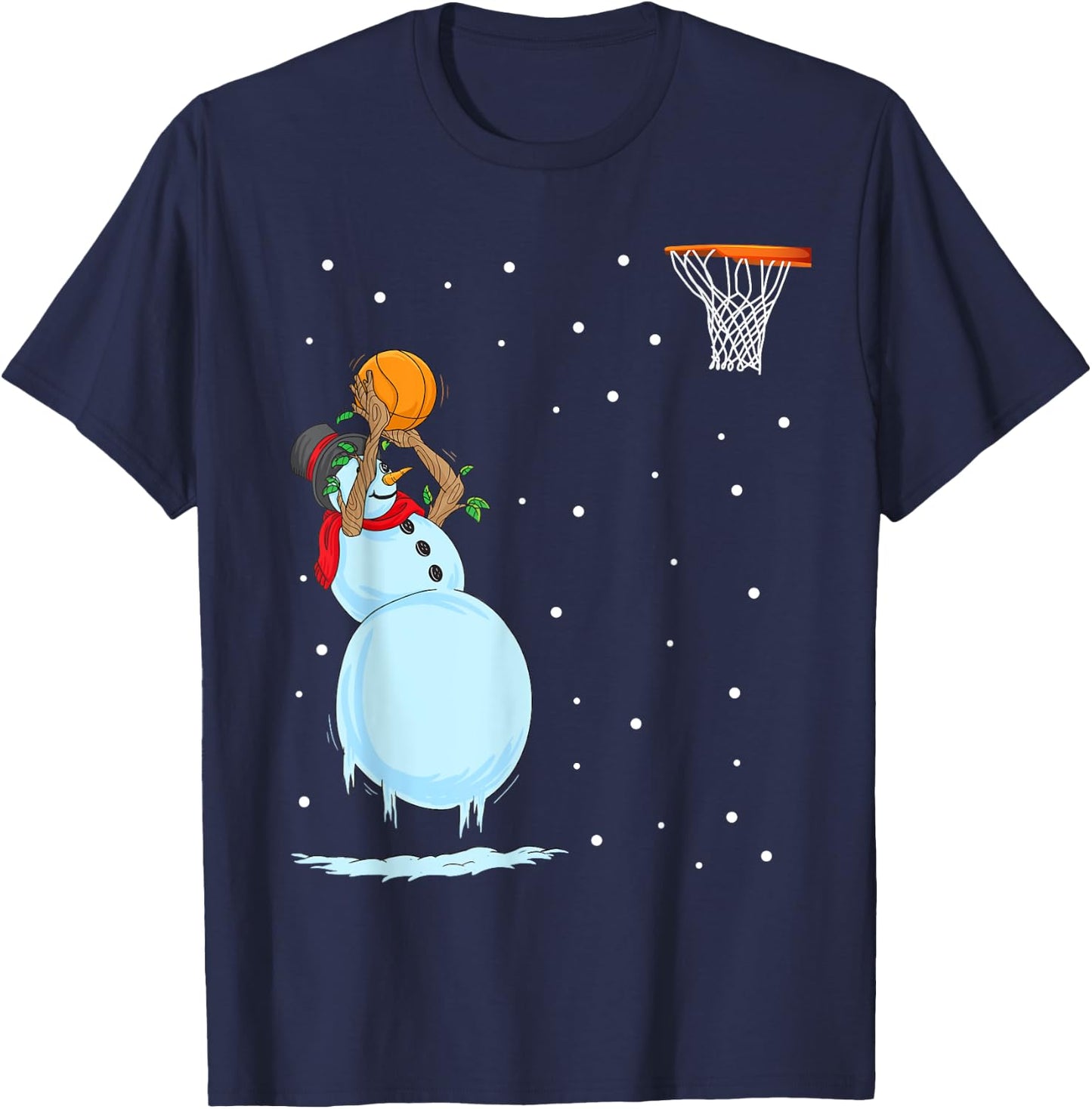 Funny Snowman Basketball Christmas T-Shirt - T-Shirt | Navy