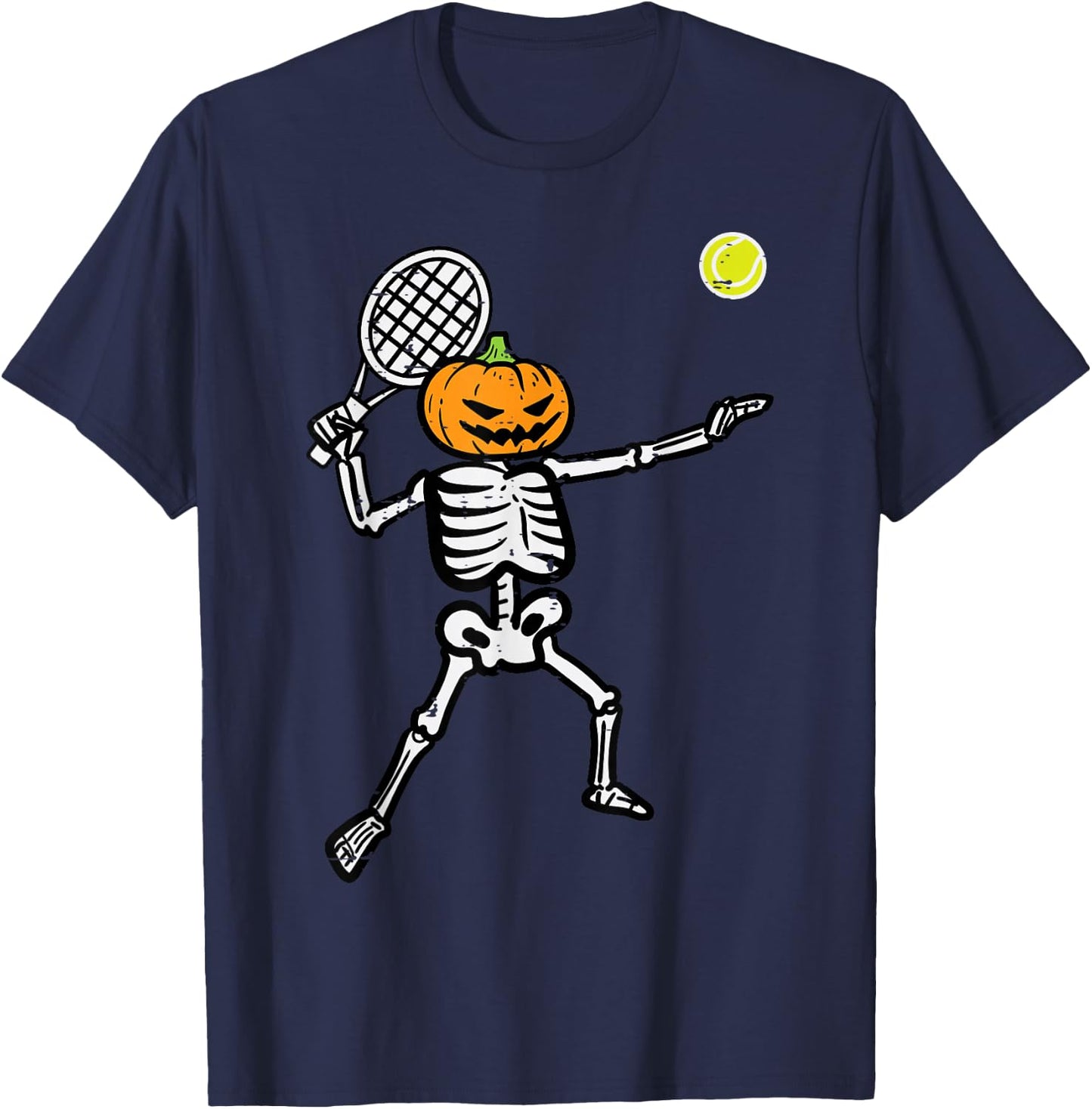 Halloween Pumpkin Skeleton Tennis Costume Men Women Boys Kid T-Shirt - T-Shirt | Navy
