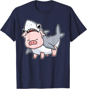 Cute Pig Shirt Women Shark Costume Pig Gift Kids Swine Pig T-Shirt - T-Shirt | Navy
