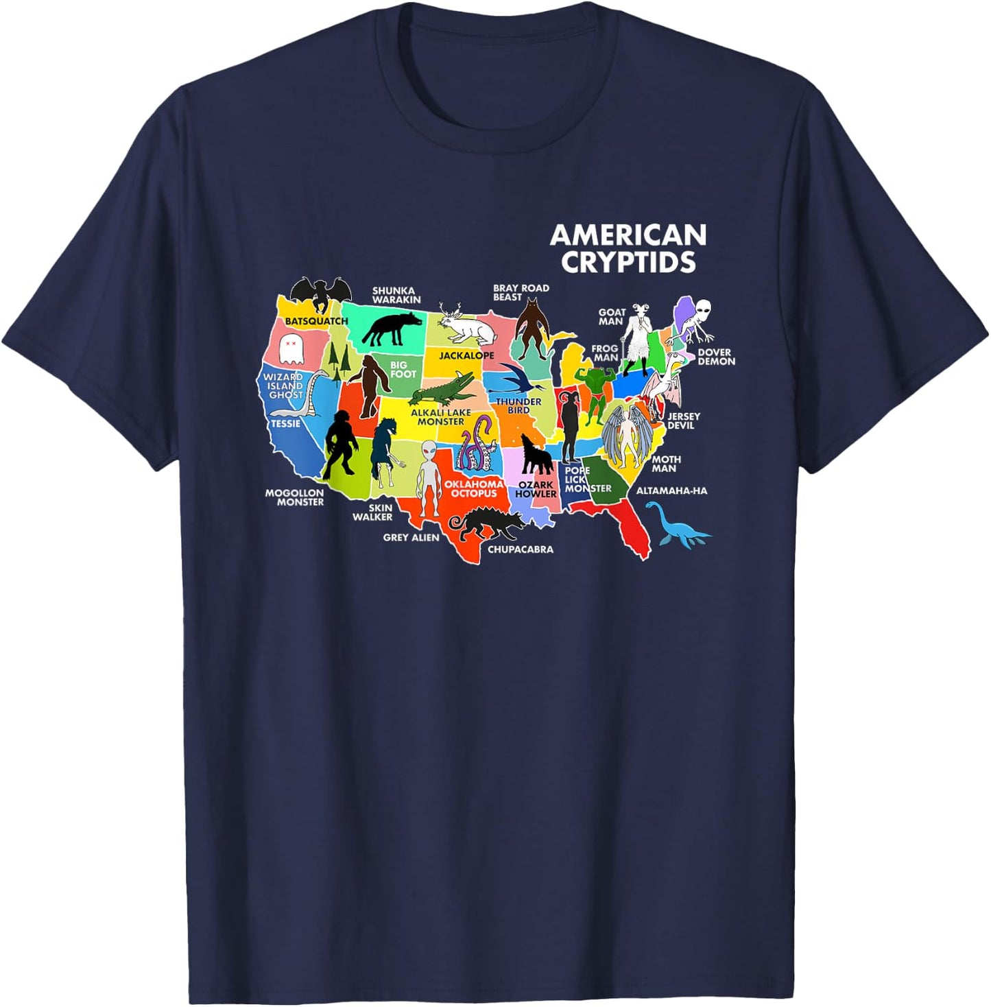 Cryptids Map of the USA T-Shirt - T-Shirt | Navy