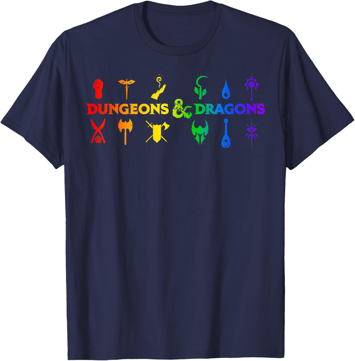 Dungeons & Dragons Classes Rainbow Gradient T-Shirt - T-Shirt | Navy