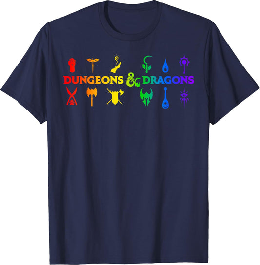 Dungeons & Dragons Classes Rainbow Gradient T-Shirt - T-Shirt | Navy