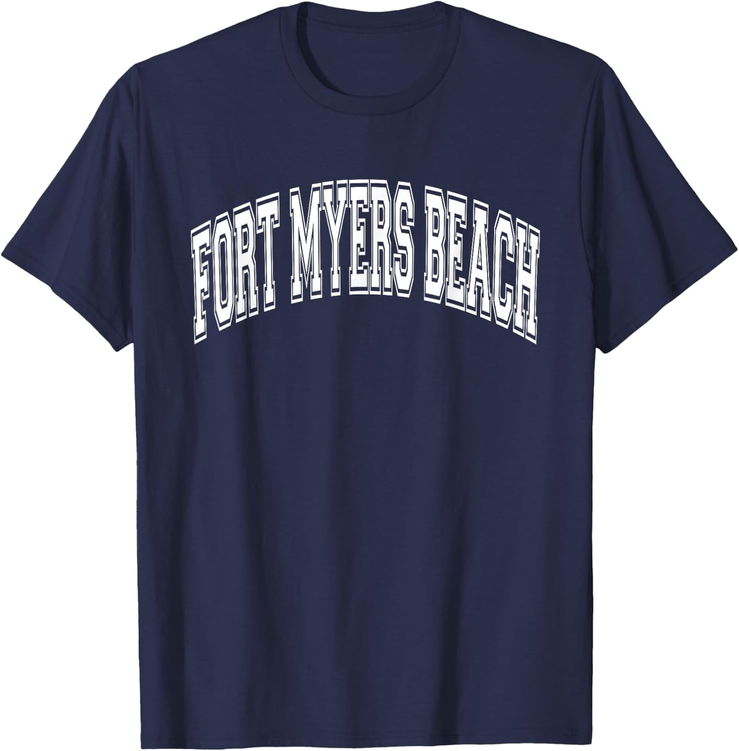 Fort Myers Beach Arched White Text T-Shirt - T-Shirt | Navy