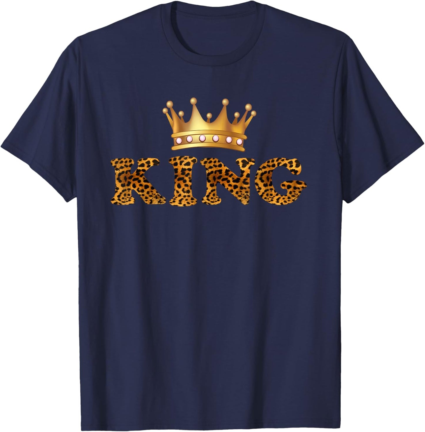 Cheetah Print King Queen Pajamas Couples Matching Tops Men T-Shirt - T-Shirt | Navy