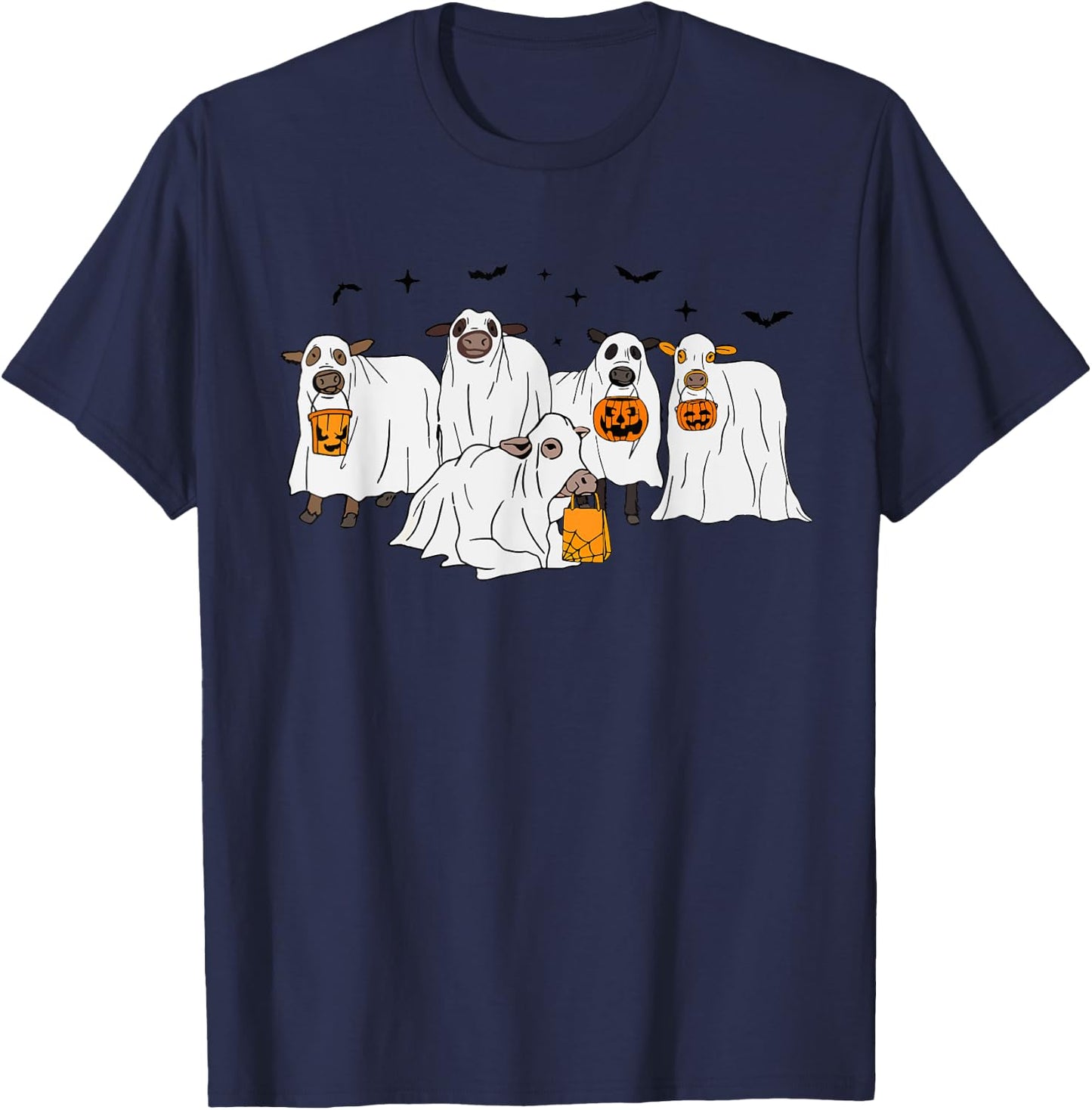 Funny Cow Ghost Halloween Farmer Trick Or Treat Cow Lover T-Shirt - T-Shirt | Navy