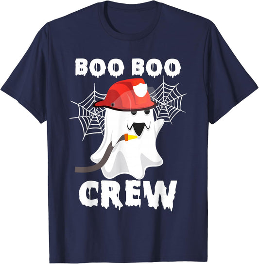 Firefighter Boo Boo Crew Halloween Ghost Fireman Costumes T-Shirt - T-Shirt | Navy