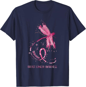 Dragonfly Pink Ribbon Breast Cancer Awareness Funny Gifts T-Shirt - T-Shirt | Navy