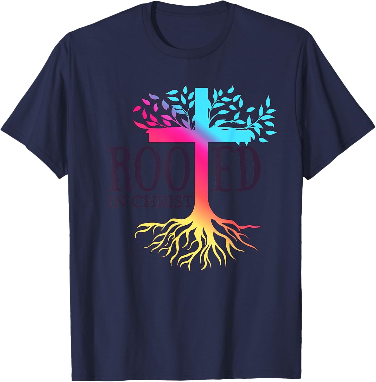 Rooted in Christ Tree Roots T-Shirt - T-Shirt | Navy