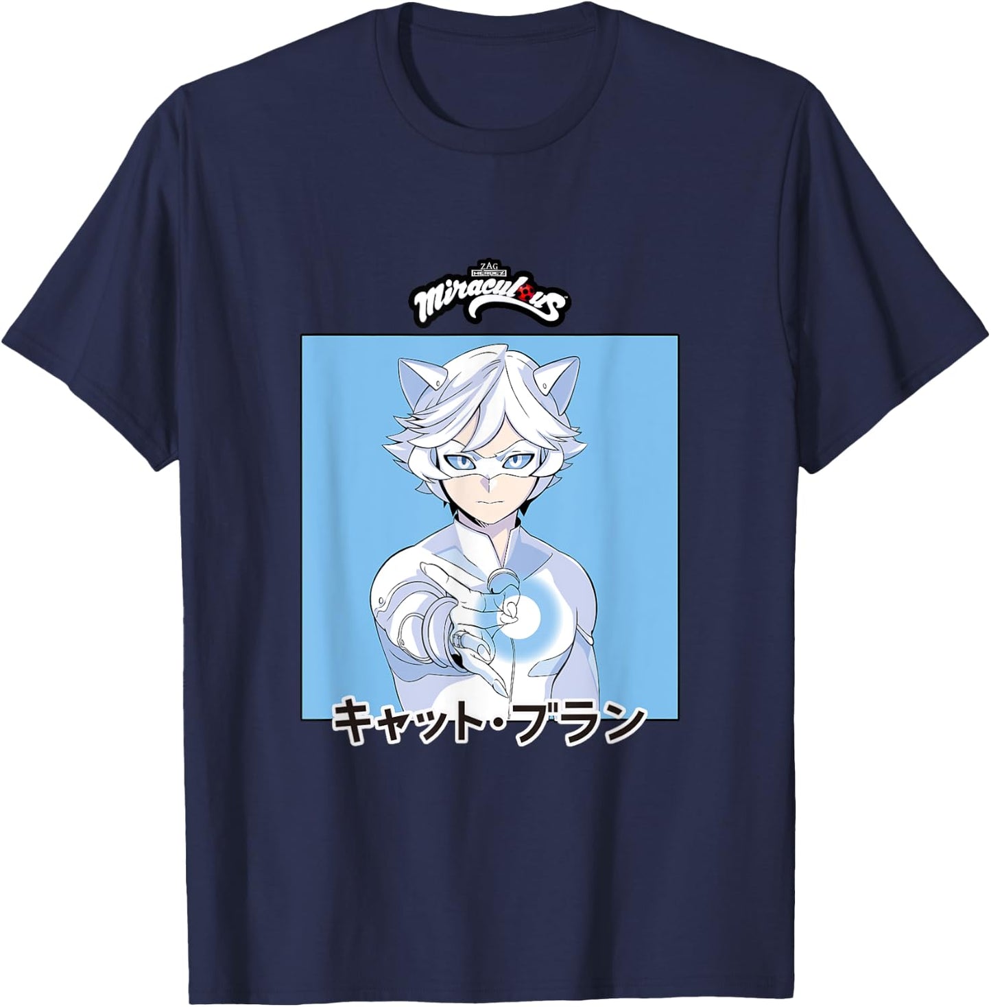 Miraculous Ladybug Manga Cat Blanc T-Shirt - T-Shirt | Navy