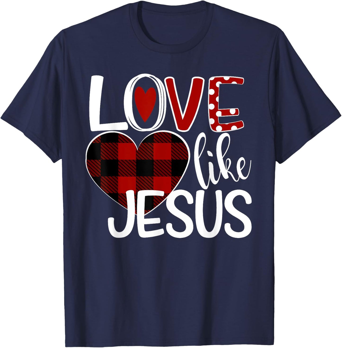 Love Like Jesus Plaid Heart T-Shirt - T-Shirt | Navy