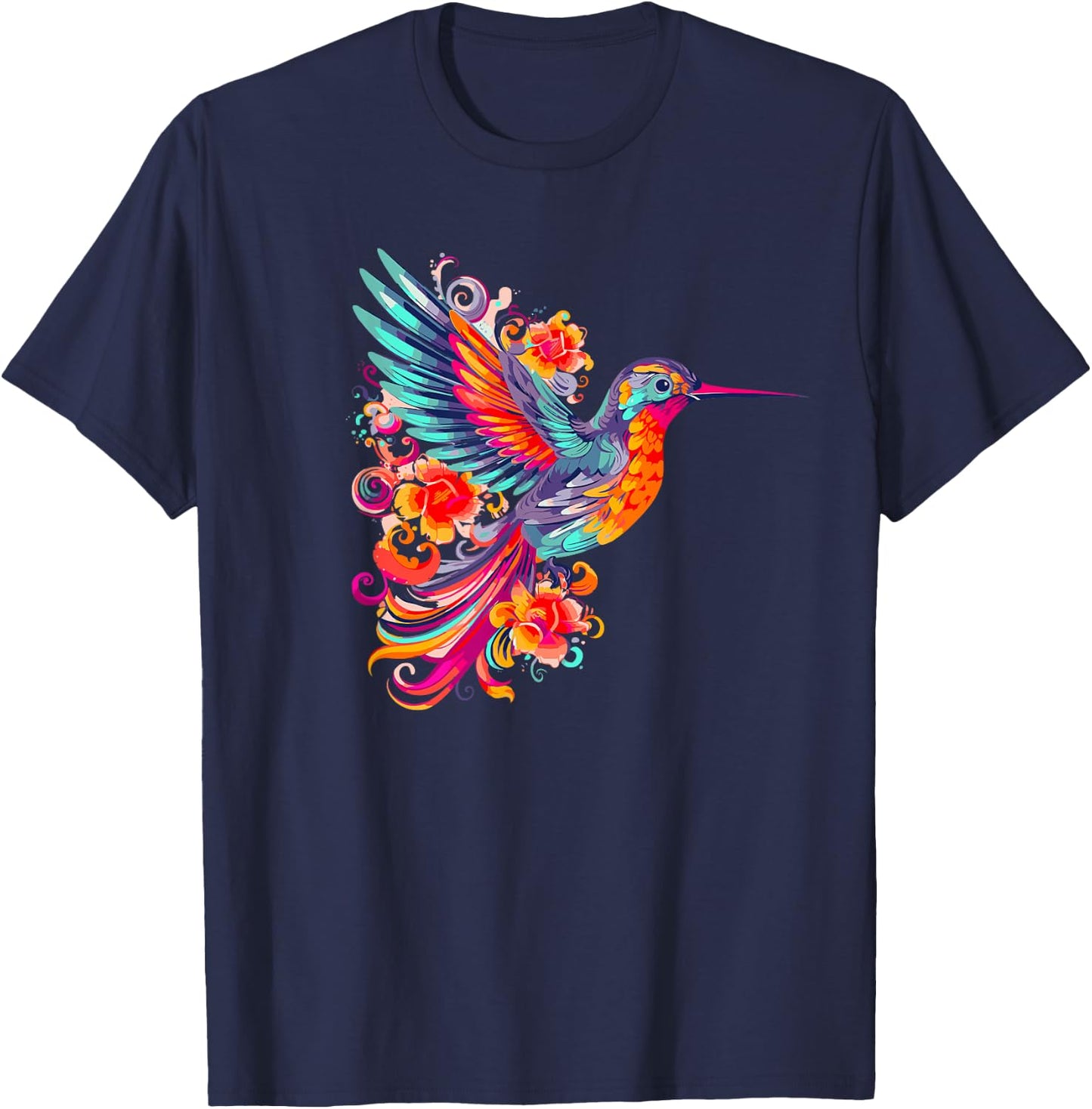Hummingbird Gift Bird Flower Colorful Wildlife T-Shirt - T-Shirt | Navy