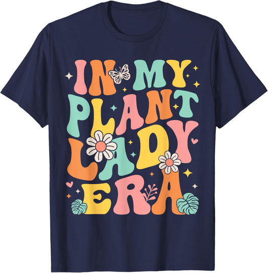 In My Plant Lady Era Groovy Plant Lover Gardening Plant Mama T-Shirt - T-Shirt | Navy
