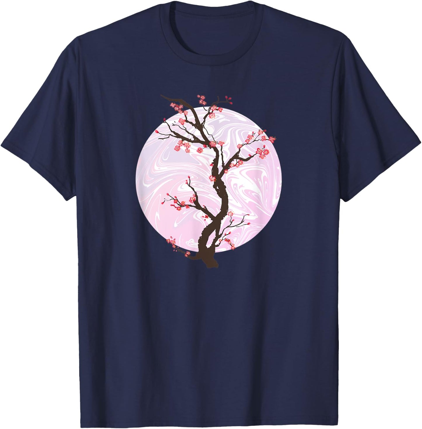 Sakura Japanese Cherry Blossom Tree And Pink Moon T-Shirt - T-Shirt | Navy