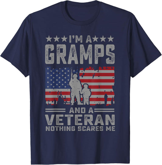 I'm a Gramps and a Veteran nothing scares me Funny Dad Gifts T-Shirt - T-Shirt | Navy