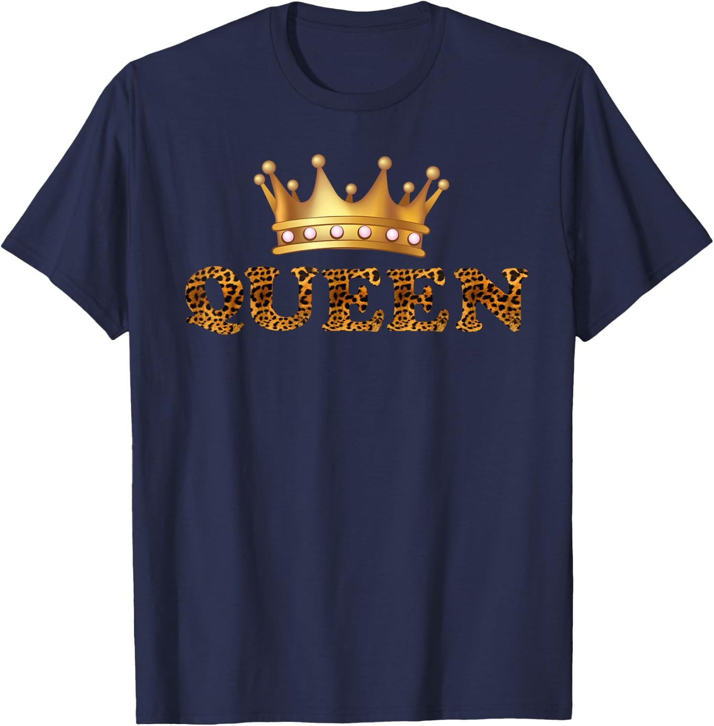Cheetah Print Queen King Pajamas Couples Matching Clothes T-Shirt - T-Shirt | Navy