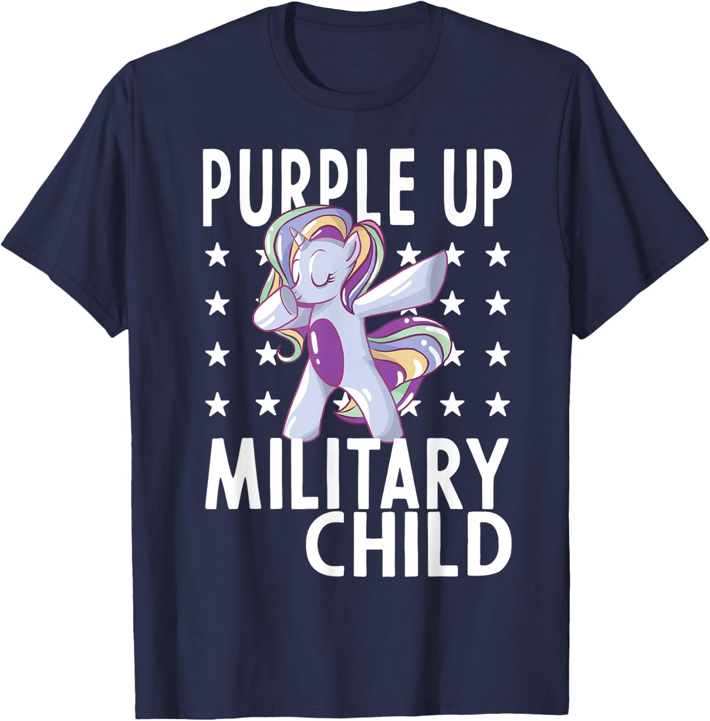 Awareness Month Purple Up Military Child 2023 Unicorn Kids T-Shirt - T-Shirt | Navy