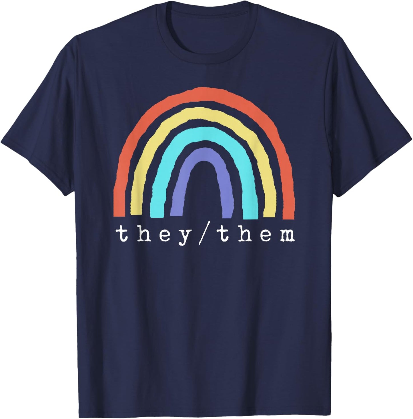 Boho Rainbow Pronouns They Them Pride LBGTQIA T-Shirt - T-Shirt | Navy