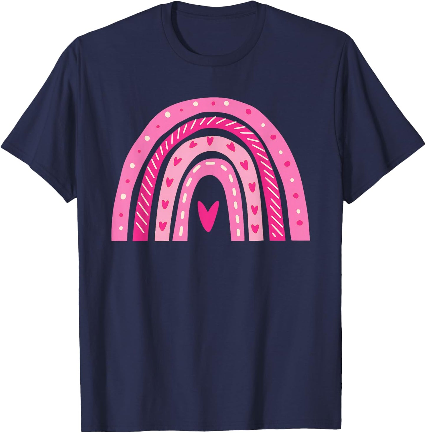 Cute Heart Rainbow Valentines Day Teacher Girls T-Shirt - T-Shirt | Navy