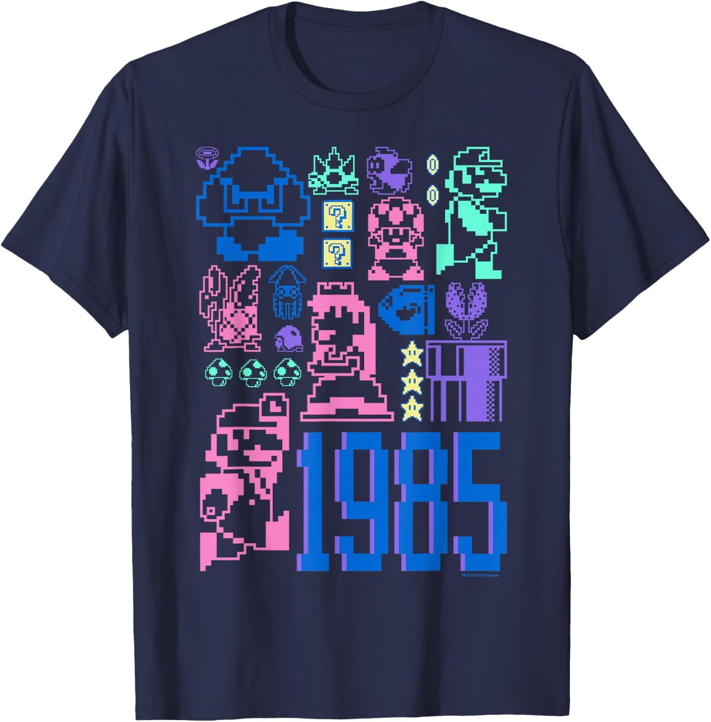 Super Mario Bros 35th Anniversary 1985 Nintendo Pixel Art T-Shirt - T-Shirt | Navy