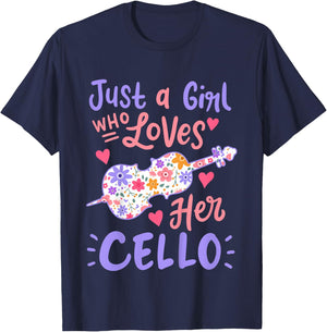 Kids Cello Cellist Just A Girl Who Loves Her Cello Gift T-Shirt - T-Shirt | Navy
