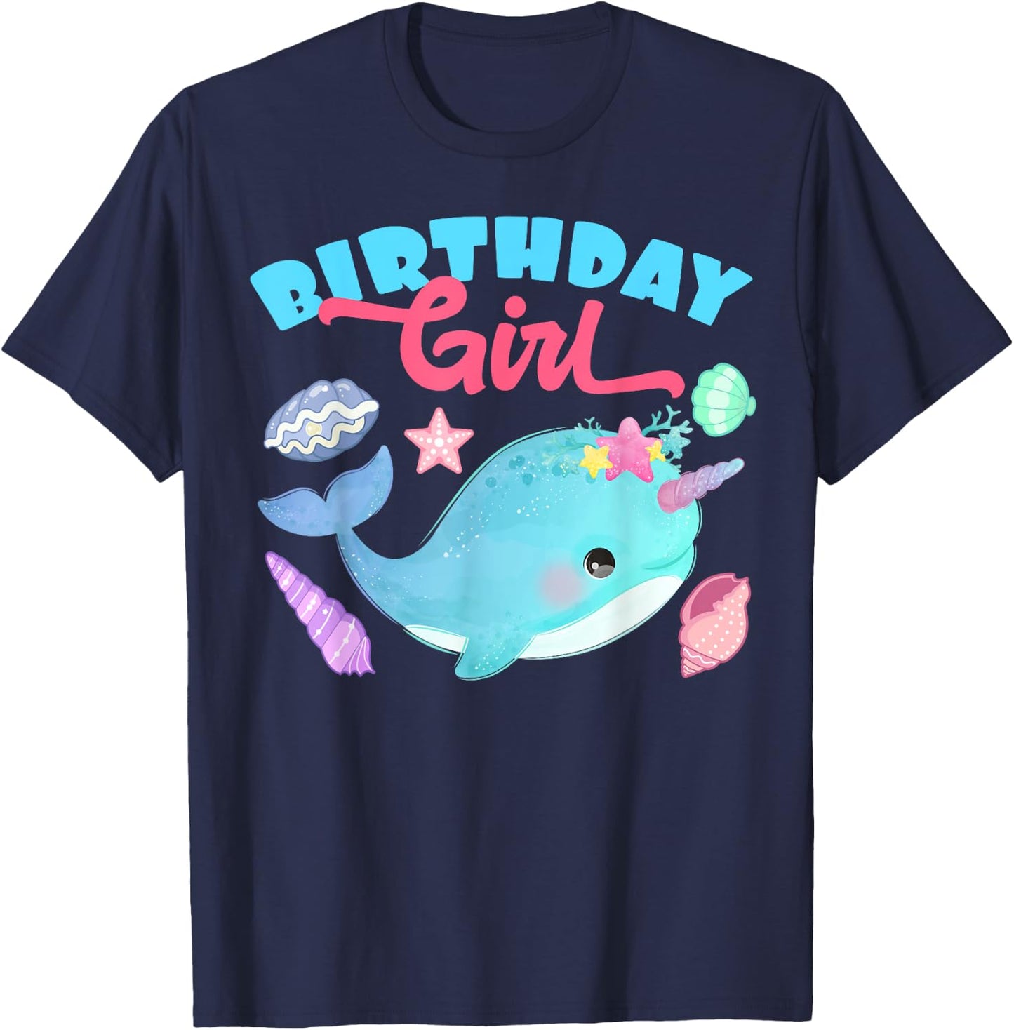 Birthday Girl CAke Candle Narwhale Animals Fish Top Narwhal T-Shirt - T-Shirt | Navy