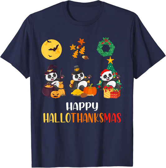 Panda Halloween Christmas Happy Hallothanksmas Panda T-Shirt - T-Shirt | Navy