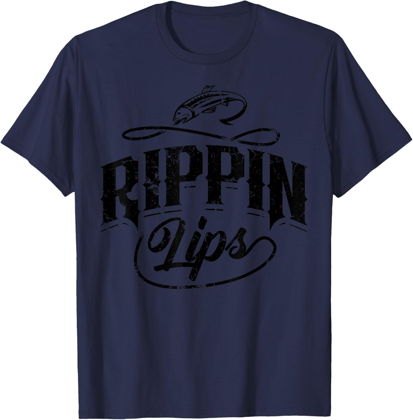 Funny Rippin Lips Bass Pro Fishing Gift Men Women Fishermen T-Shirt - T-Shirt | Navy