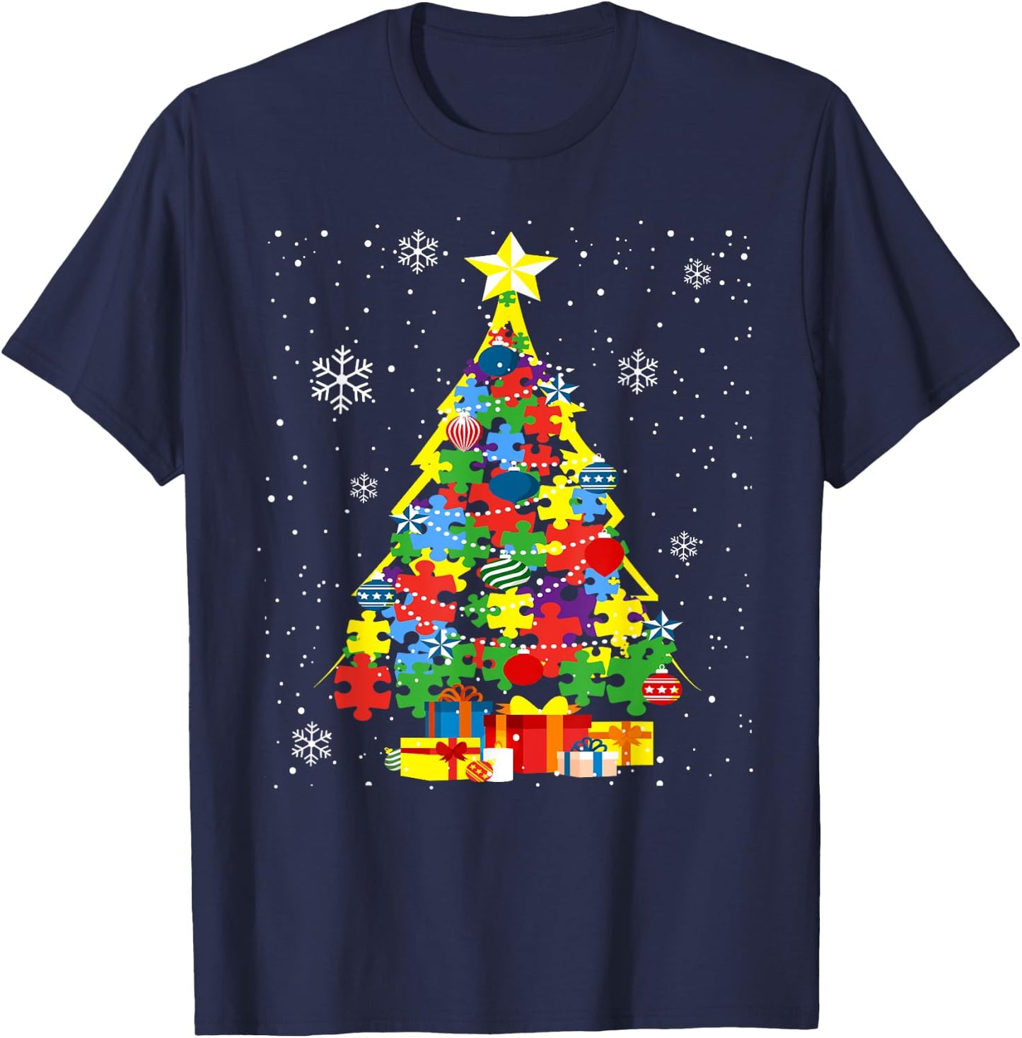 Autism Christmas Tree for Proud Autistic Adults - Black, Small T-Shirt - T-Shirt | Navy