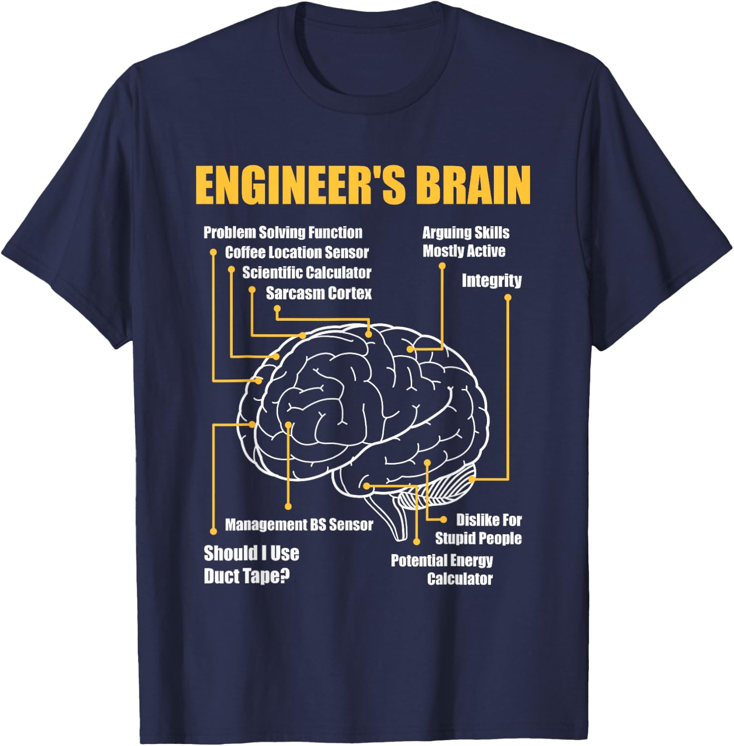 Engineer's Brain - Funny Sarcastic Engineering Gift Short Sleeve T-Shirt - T-Shirt | Navy
