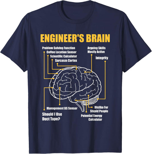 Engineer's Brain - Funny Sarcastic Engineering Gift Short Sleeve T-Shirt - T-Shirt | Navy