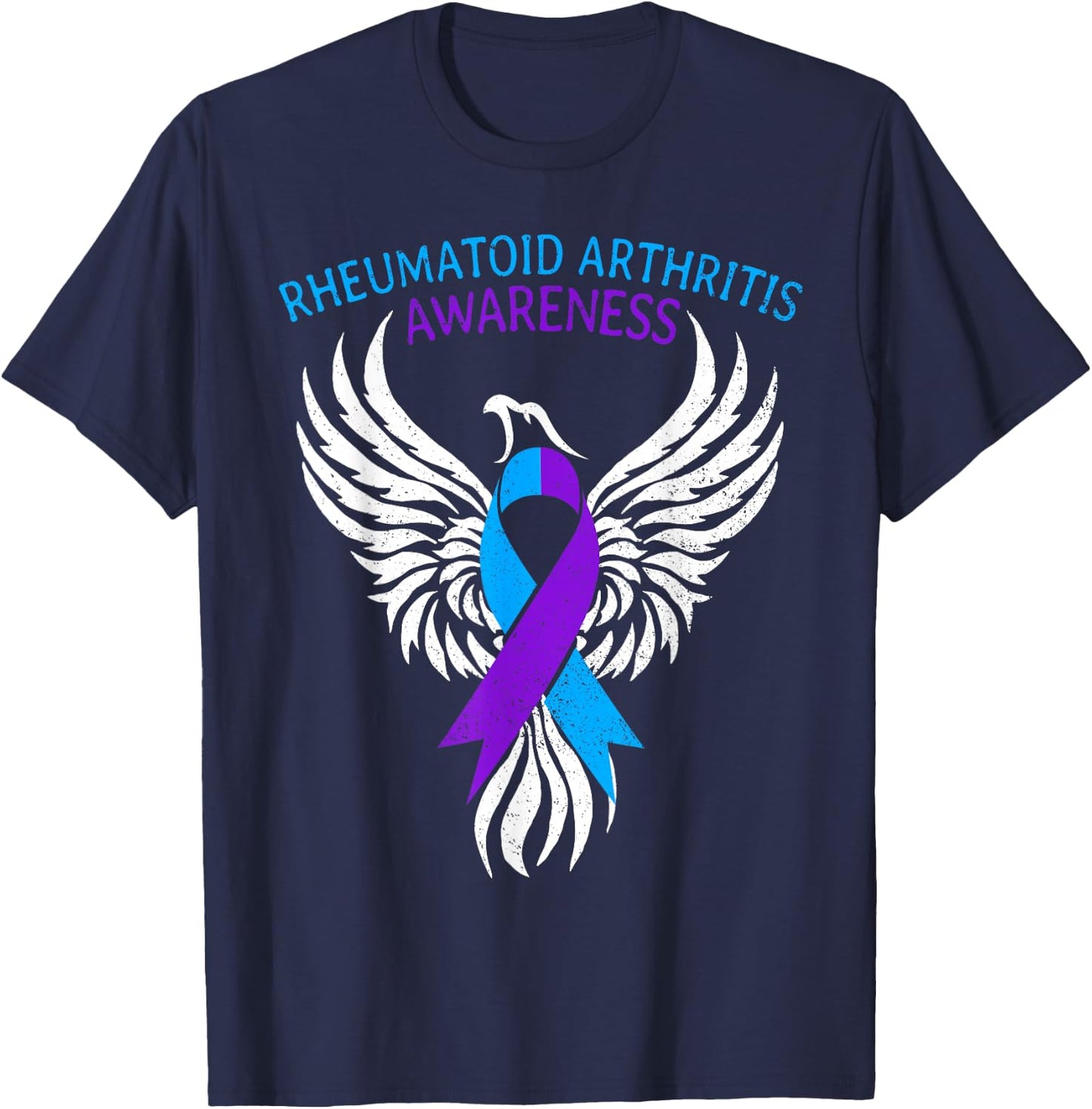Warrior Survivor Rheumatoid Arthritis Awareness Month Ribbon T-Shirt - T-Shirt | Navy