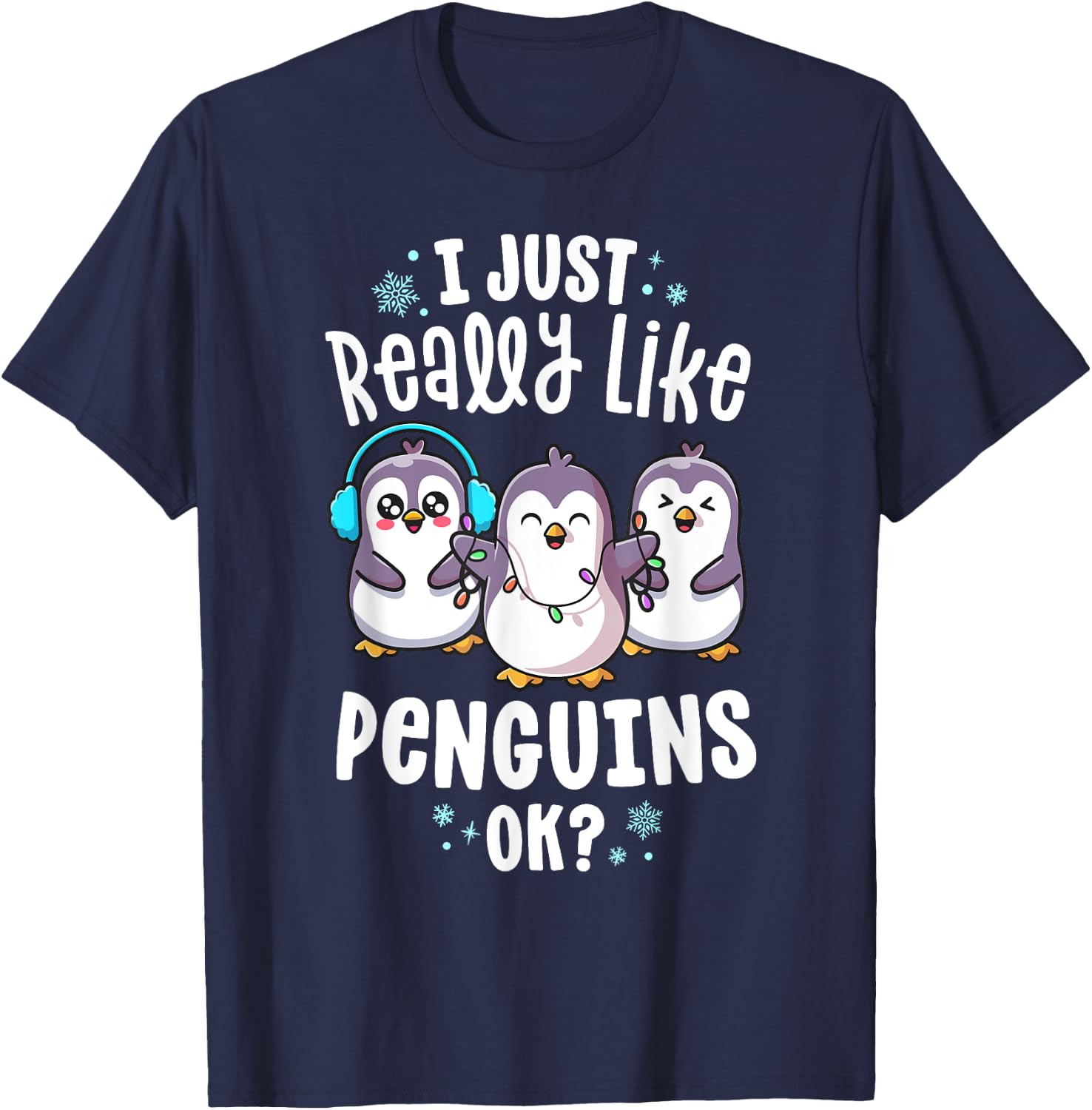 I Just Really Like Penguins For Kids Christmas Xmas T-Shirt - T-Shirt | Navy