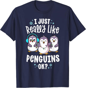 I Just Really Like Penguins For Kids Christmas Xmas T-Shirt - T-Shirt | Navy
