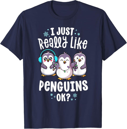 I Just Really Like Penguins For Kids Christmas Xmas T-Shirt - T-Shirt | Navy