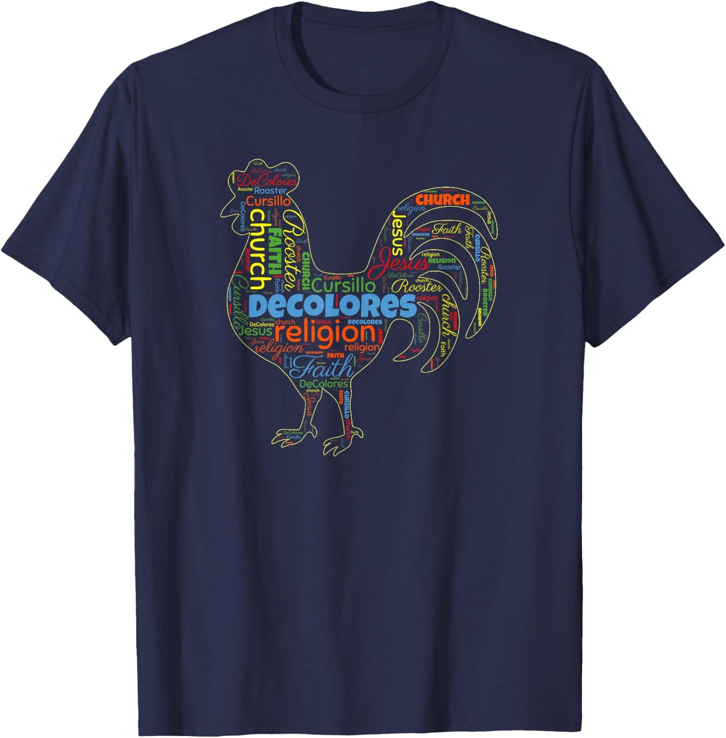 DeColores Cursillo Rooster Word Cloud T-Shirt - T-Shirt | Navy