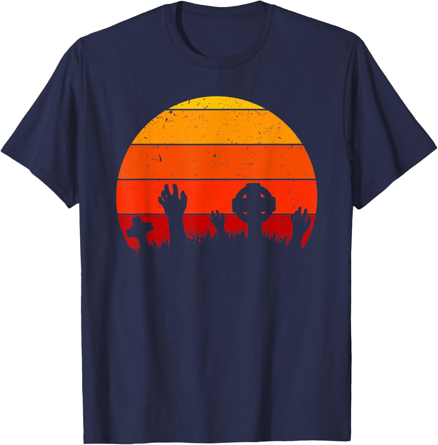 Vintage Retro Sunset Halloween Cemetery, Halloween Costume T-Shirt - T-Shirt | Navy