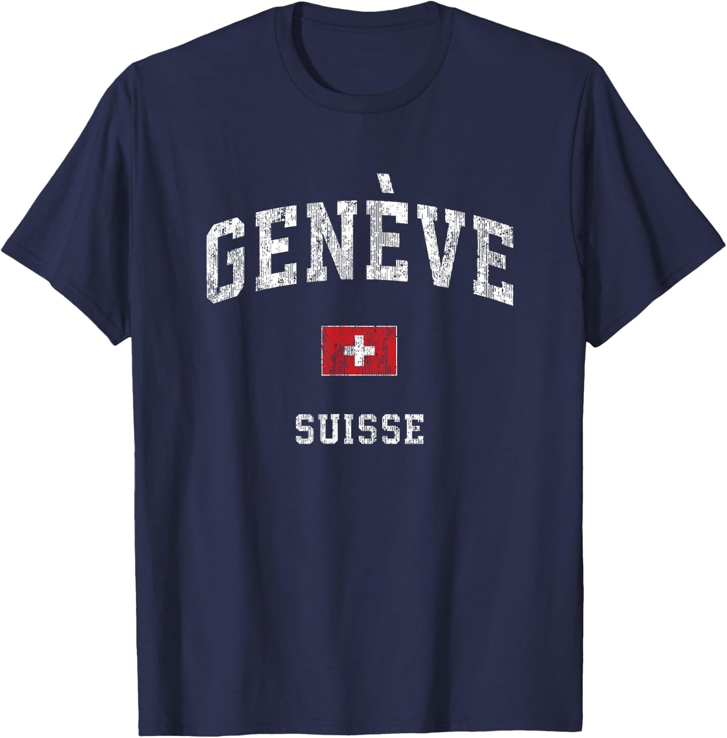 Geneva Suisse Switzerland Vintage Athletic Sports Design T-Shirt - T-Shirt | Navy