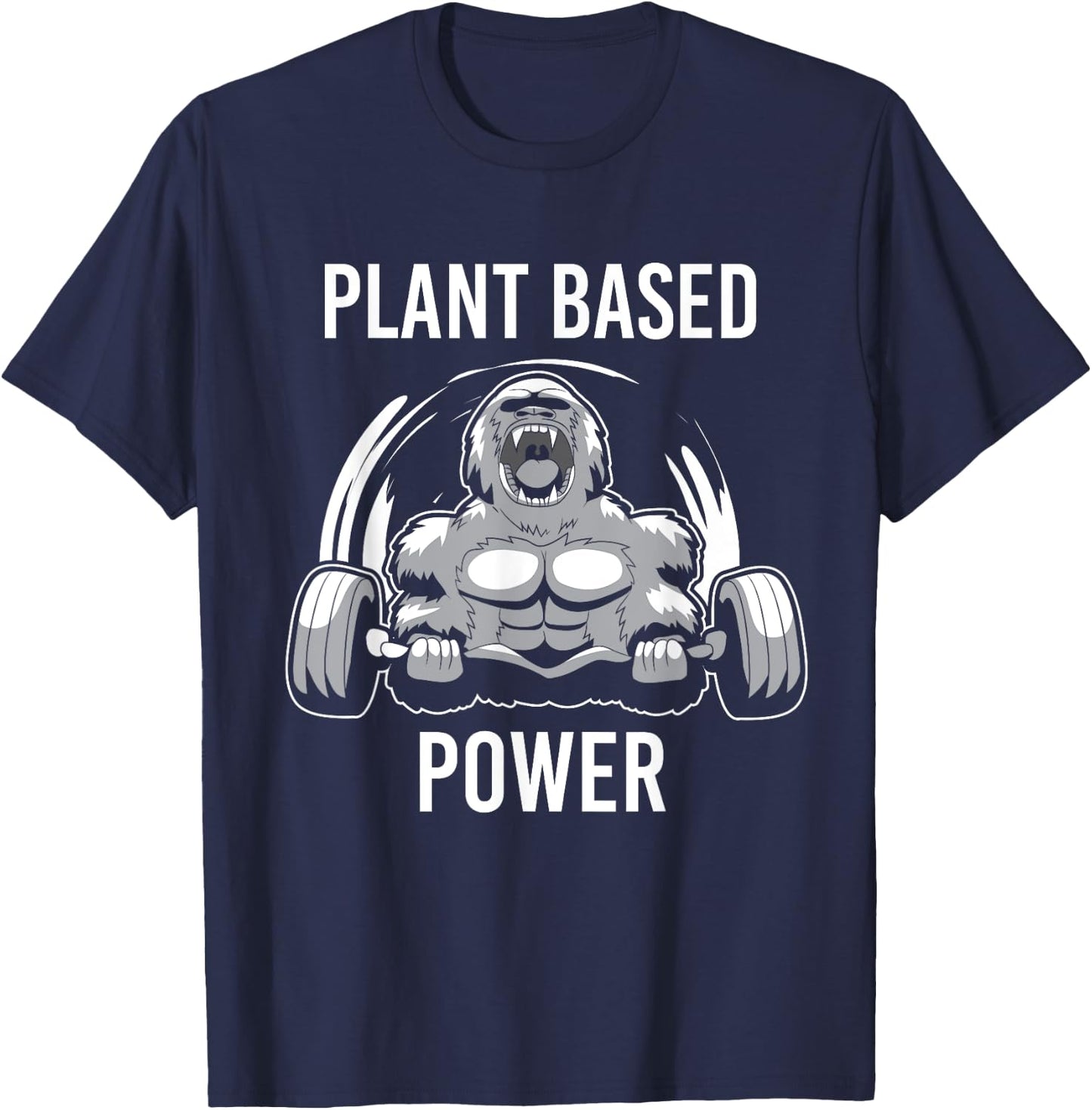 Plant Based Power Vegan Gorilla Gym Fitness & Bodybuilder T-Shirt - T-Shirt | Navy