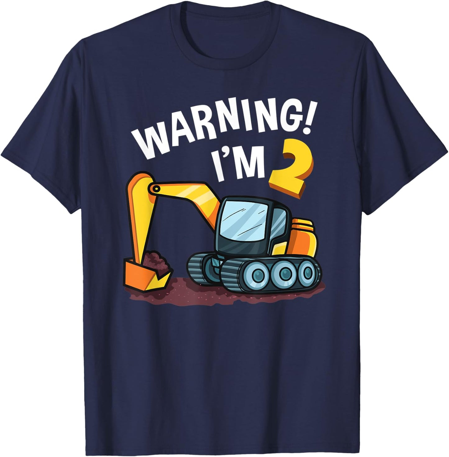 Warning I'm 2 Funny Excavator 2nd Birthday Boy Gift Kids T-Shirt - T-Shirt | Navy