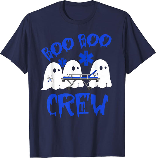 Boo Boo Crew Funny Ghost EMS EMT Paramedic Nurse Halloween T-Shirt - T-Shirt | Navy