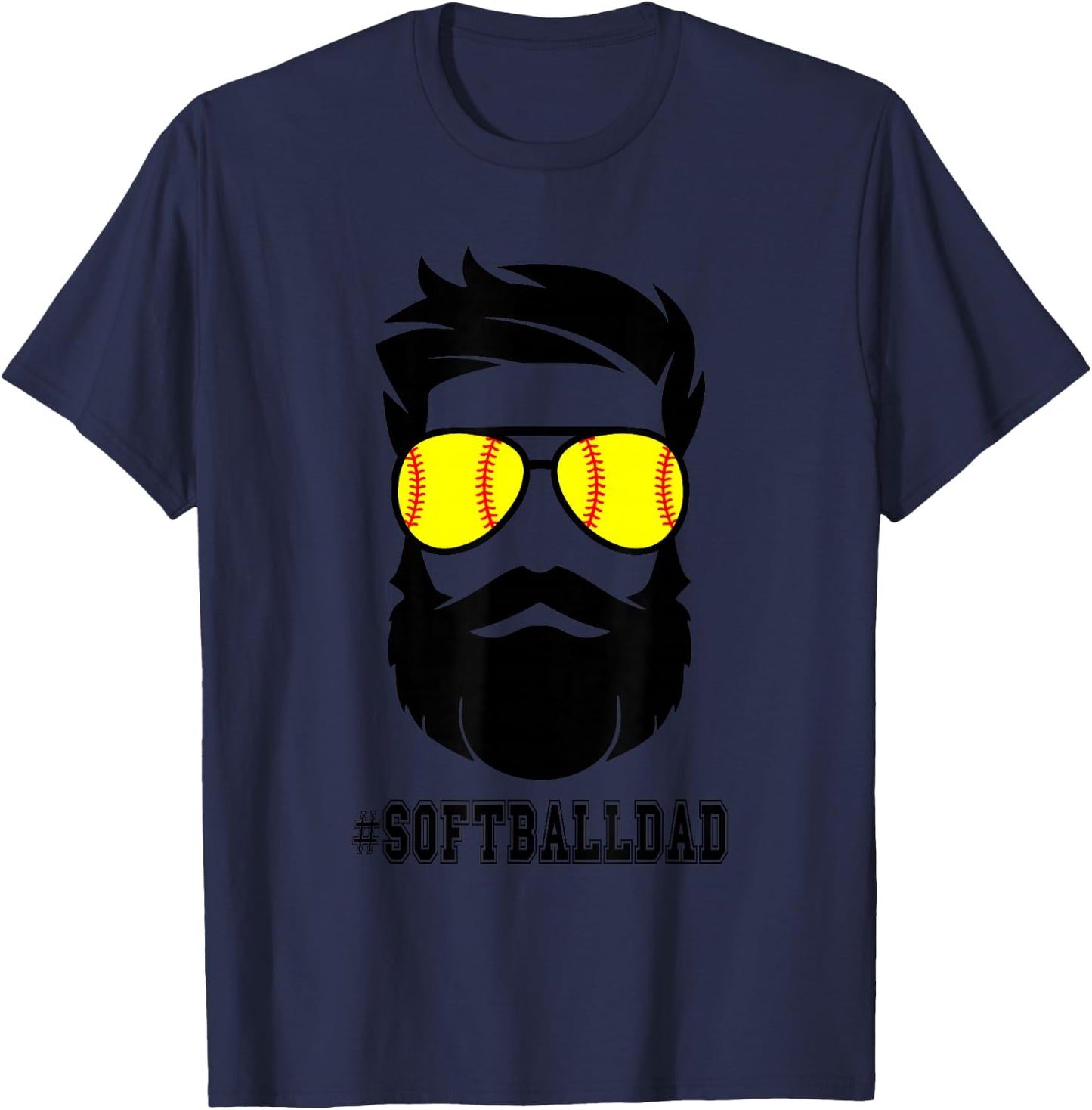Softball Dad With Beard And Cool Sunglasses T-Shirt - T-Shirt | Navy