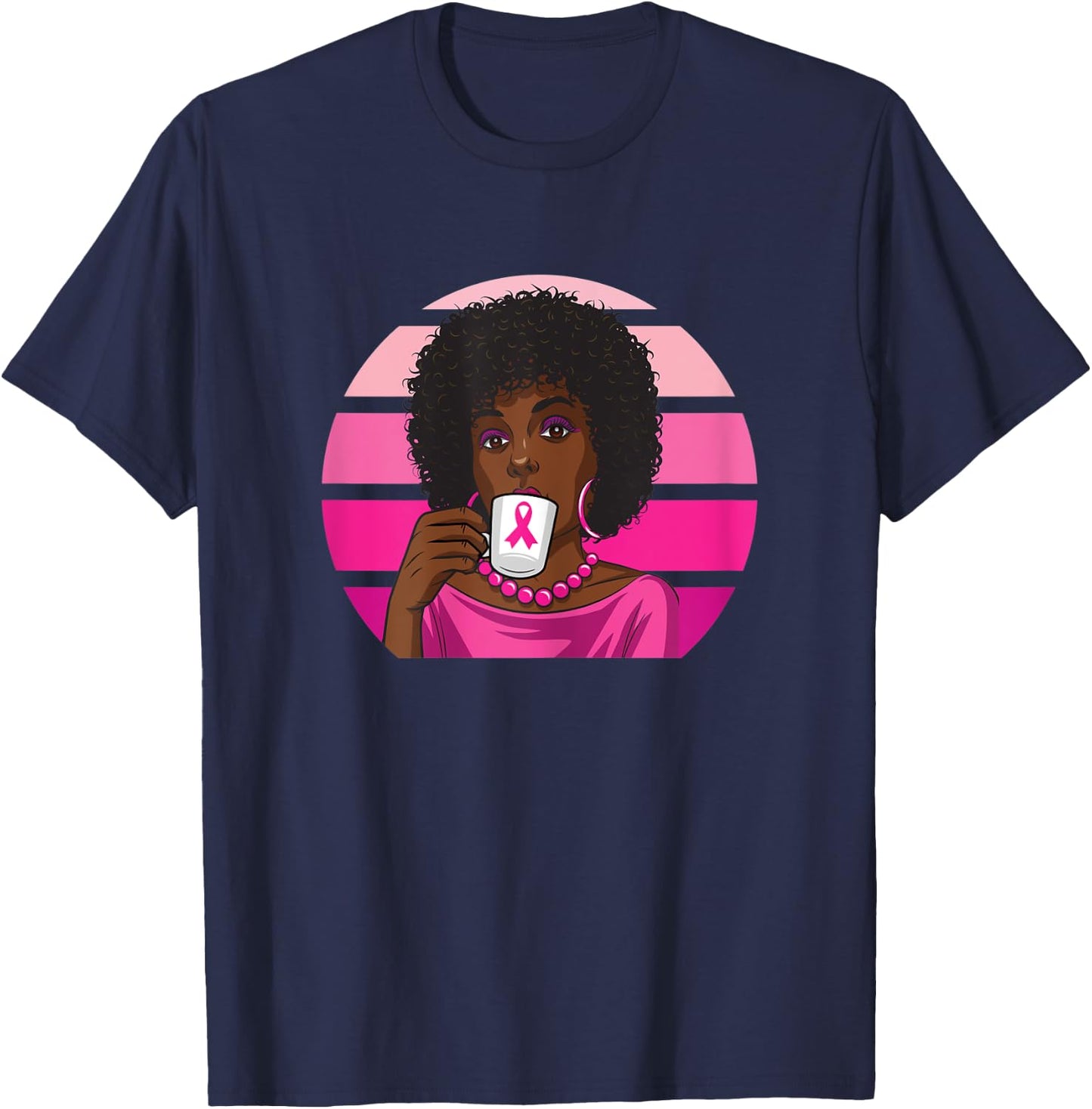 Black Women Breast Cancer Melanin African American Afro T-Shirt - T-Shirt | Navy
