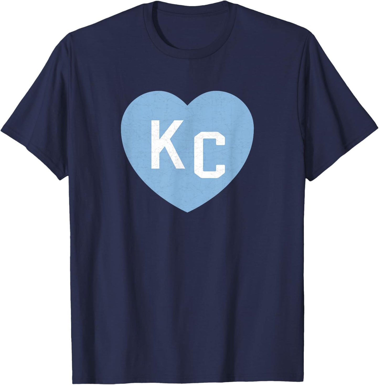 KC Heart 2 Letters KC (Kansas City) KC Love KC Powder Blue T-Shirt - T-Shirt | Navy
