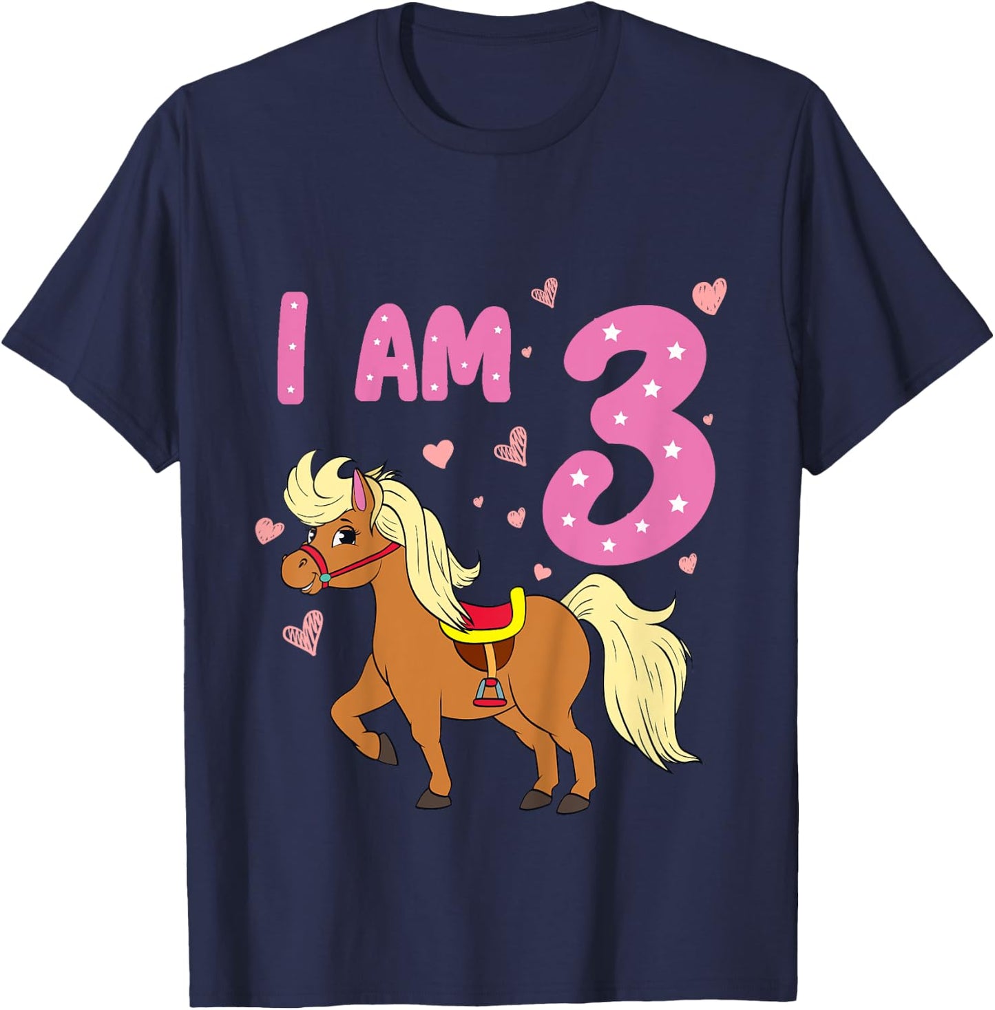 Pony Girl 3rd Birthday Horse 3 Years Old Girls Pony Birthday T-Shirt - T-Shirt | Navy
