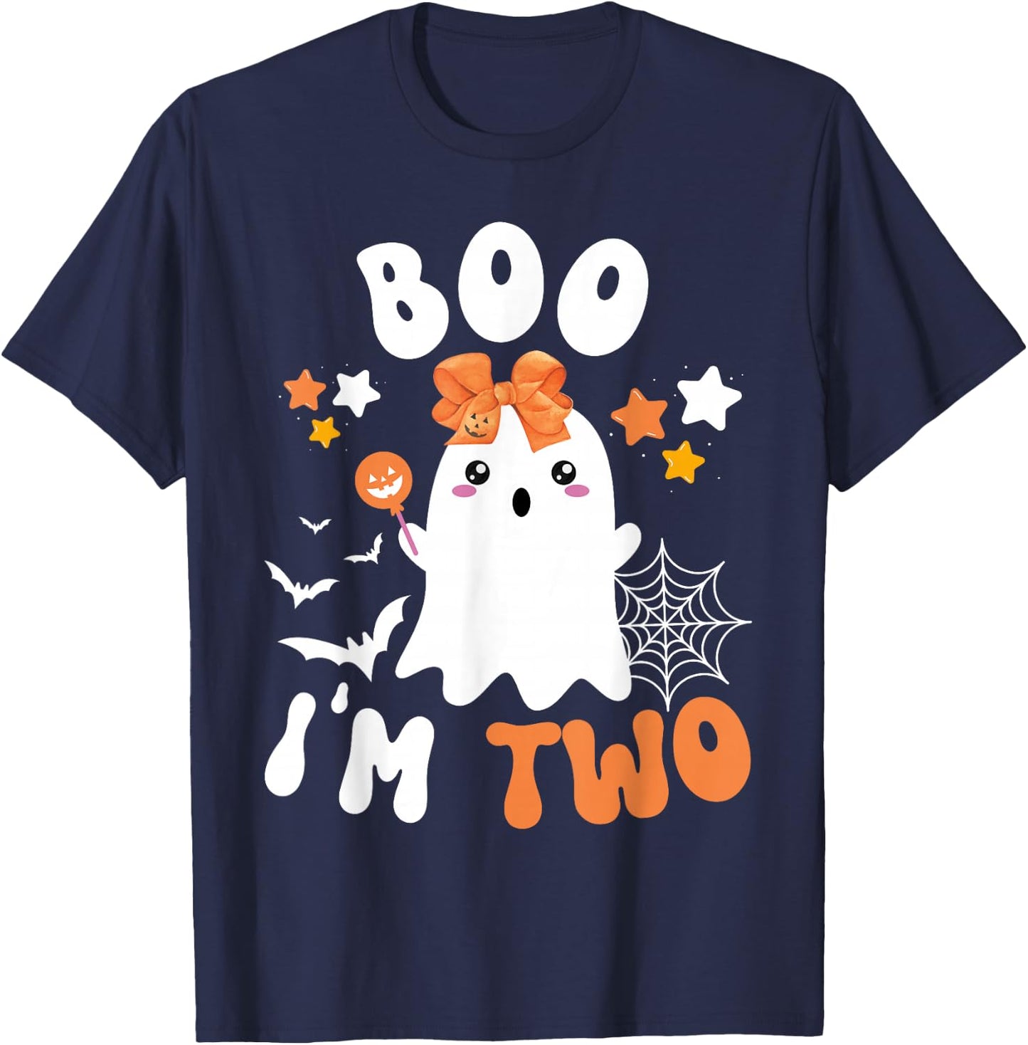 Boo I'm Two 2nd Birthday Girl-Cute Halloween Ghost Birthday T-Shirt - T-Shirt | Navy