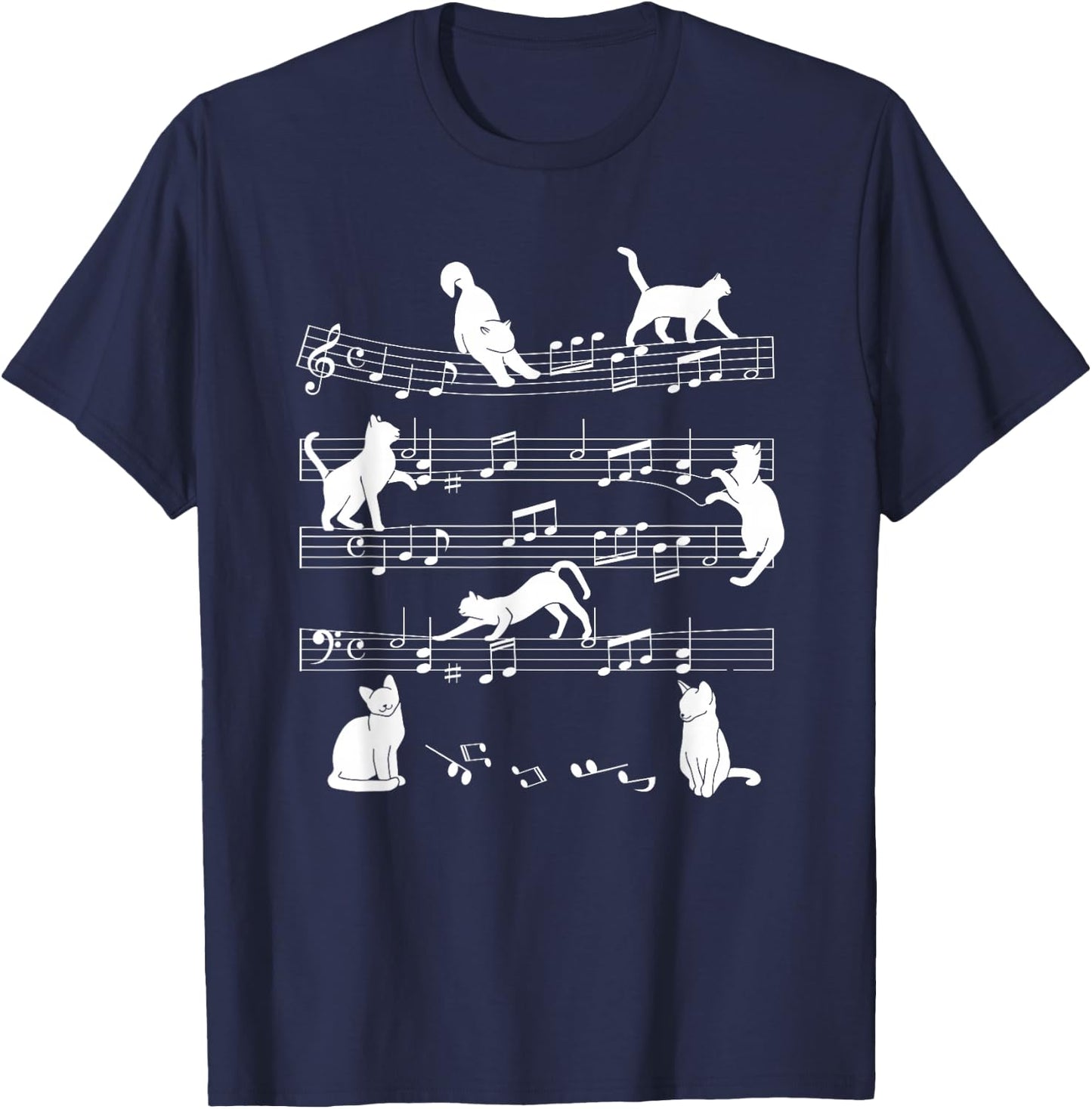 Cute Cat Kitty Playing Music Note Clef Musician Art T-Shirt - T-Shirt | Navy