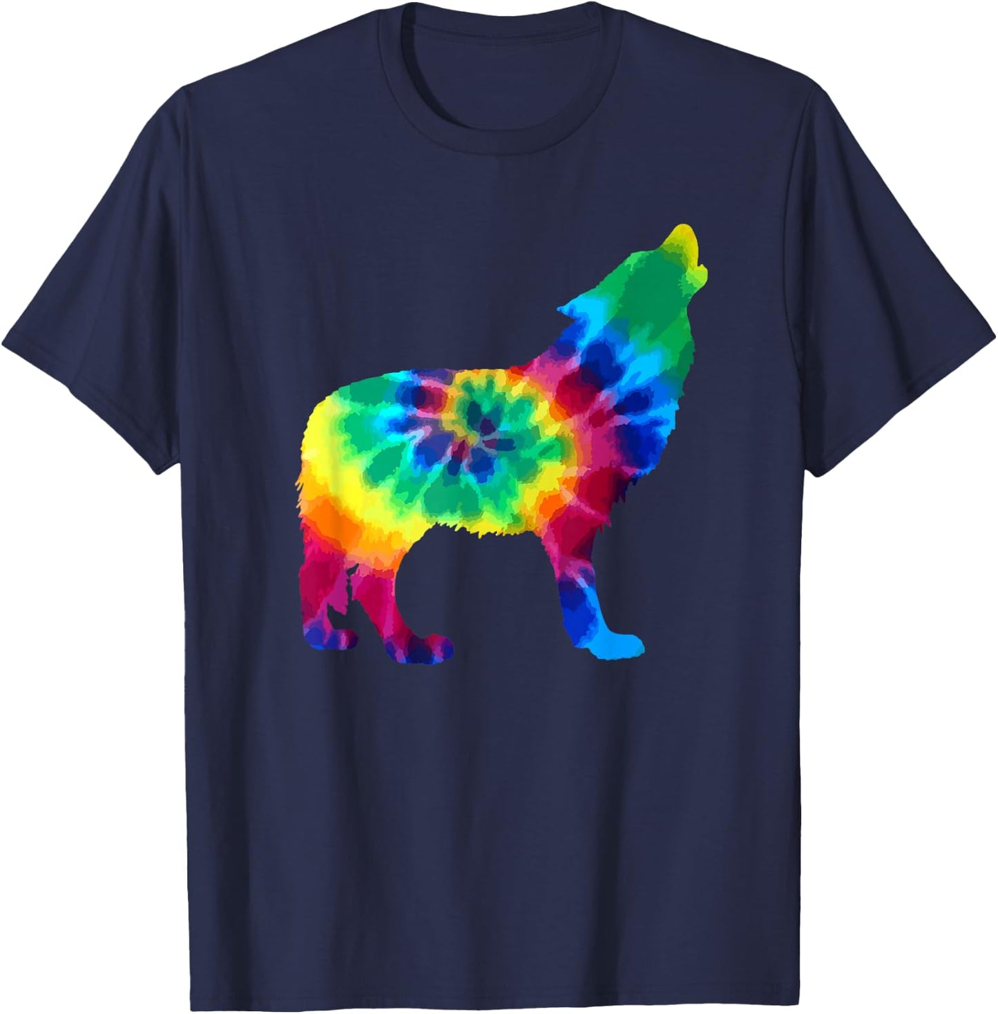 Wolf Tie Dye Vintage Hippie Dog T-Shirt - T-Shirt | Navy