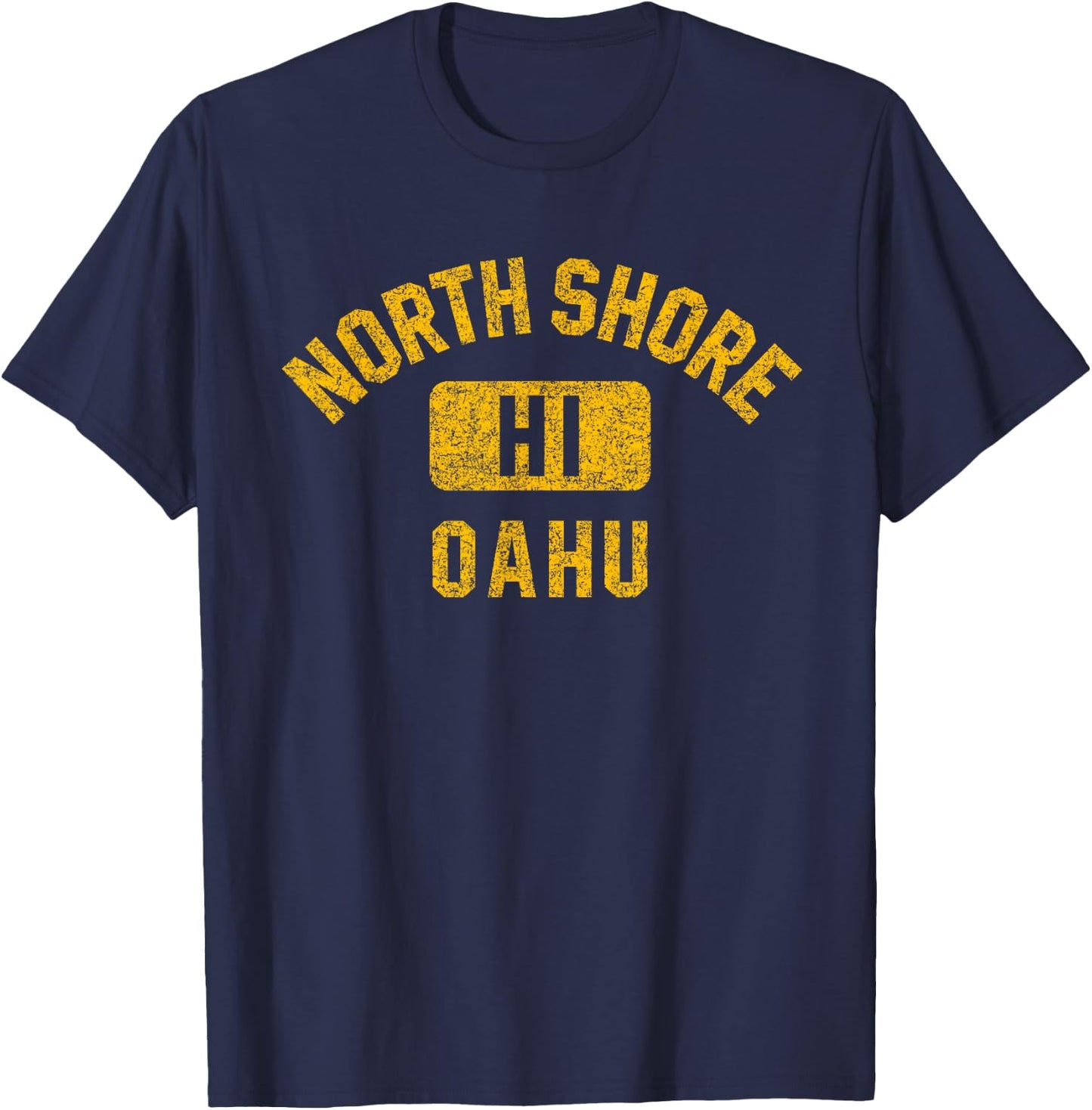 North Shore Oahu Gym Style Distressed Amber Print T-Shirt - T-Shirt | Navy