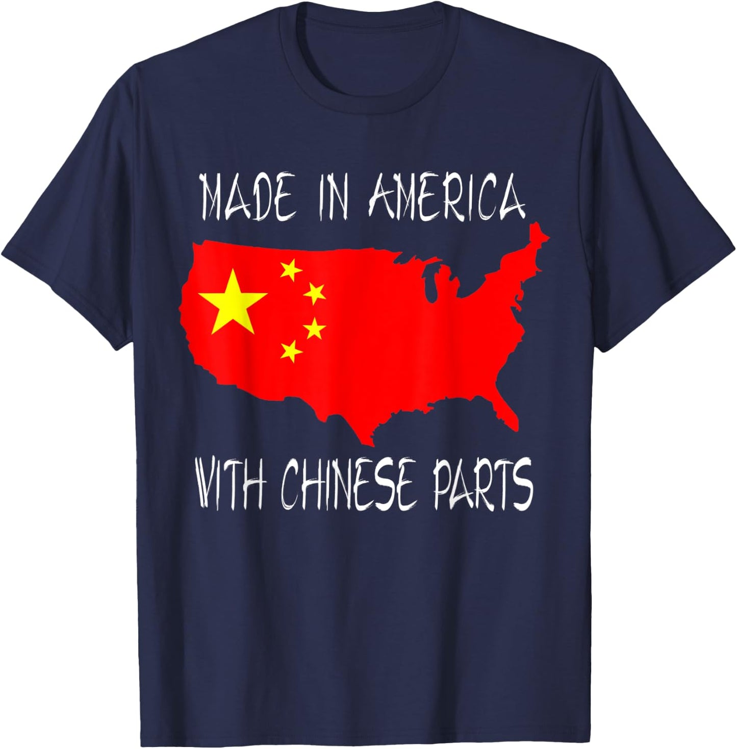 Made In America With Chinese Parts Flag Funny T-Shirt - T-Shirt | Navy